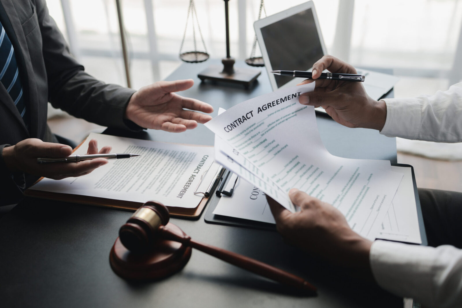 Lawyers give advice to clients and draft contracts. Lawyers seek legal information to plan for representing clients in cases and draft case employment contracts, using the law. Lawyer concept.