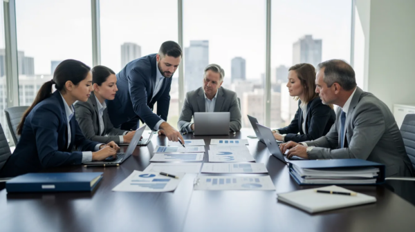 A group of professionals, including venture capitalists and legal counsel, are gathered around a conference table, reviewing important financing documents related to venture capital transactions and investment strategies. The atmosphere is focused and collaborative, reflecting their deep experience in navigating the complexities of corporate governance and investment fund management.